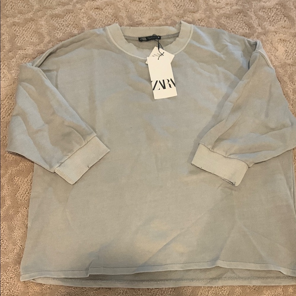 Zara Ladies Light army green distressed sweatshirt - NWT - size Small